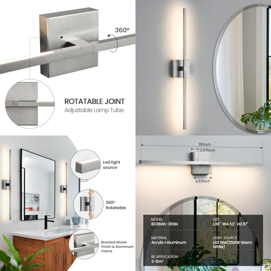 Bathroom Mirror Led - Bathroom Vanity Light Fixtures - Dimmable