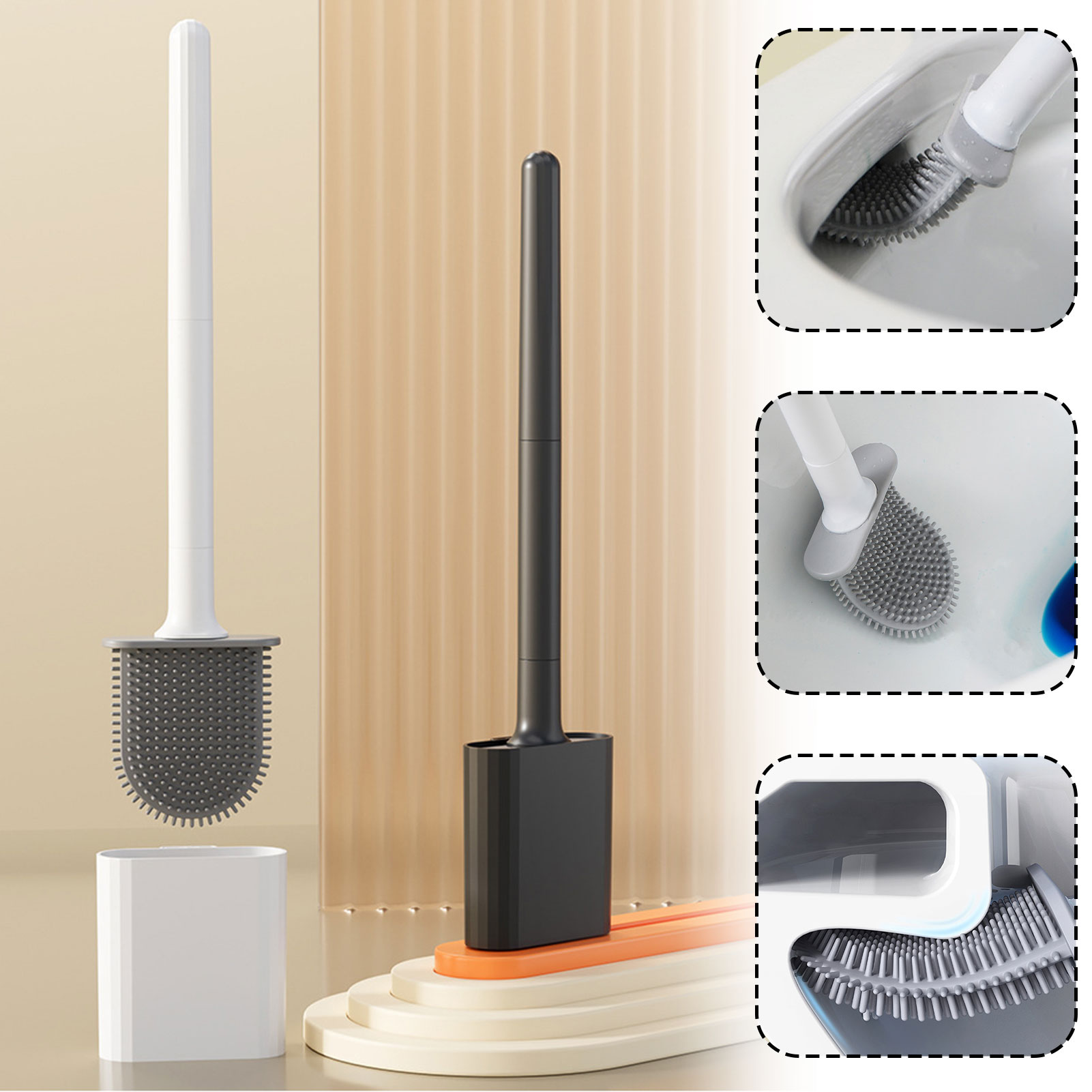 Home Bathroom Cleaner - Silicone Toilet Brush With Holder Wall-Mounted