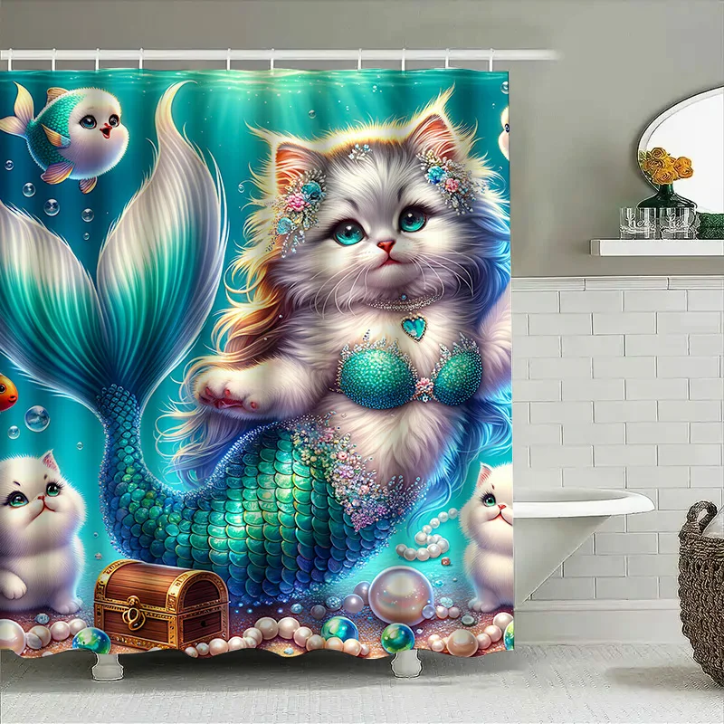Shower Curtain Mermaid Cat Fis – Home Bathroom Decor Ideas recenzja i cena