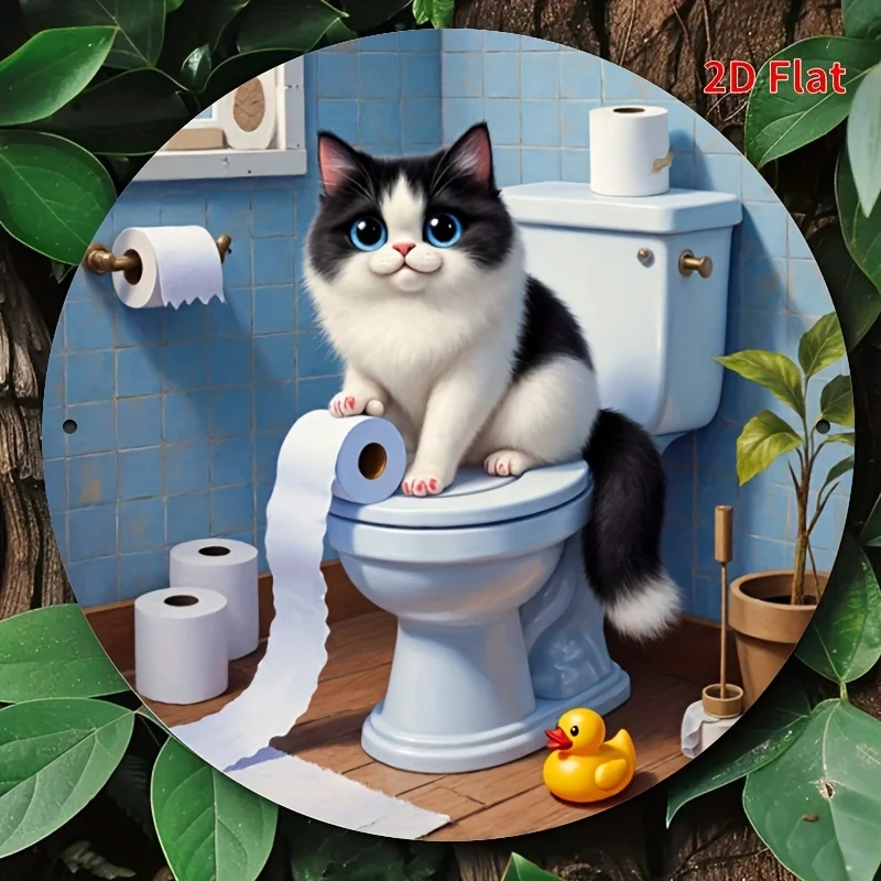 2D Metal Sign Funny Cat On Toi – Home Bathroom Decor Ideas recenzja i cena