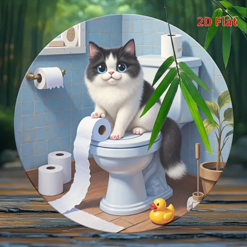 2D Metal Sign Funny Cat On Toi – Home Bathroom Decor Ideas recenzja i cena