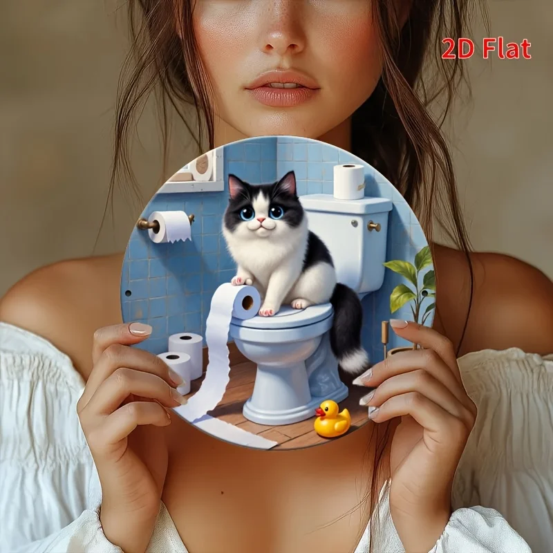 2D Metal Sign Funny Cat On Toi – Home Bathroom Decor Ideas recenzja i cena
